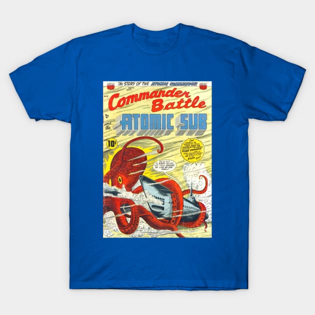 Giant Octopus vs Atomic Sub Comic Cover T-Shirt by Weirdette